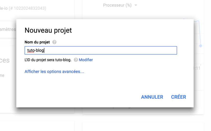 Création du projet - Google Cloud Platform