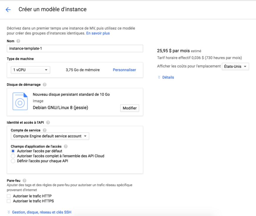 Modèle d'instance - Google Cloud Platform