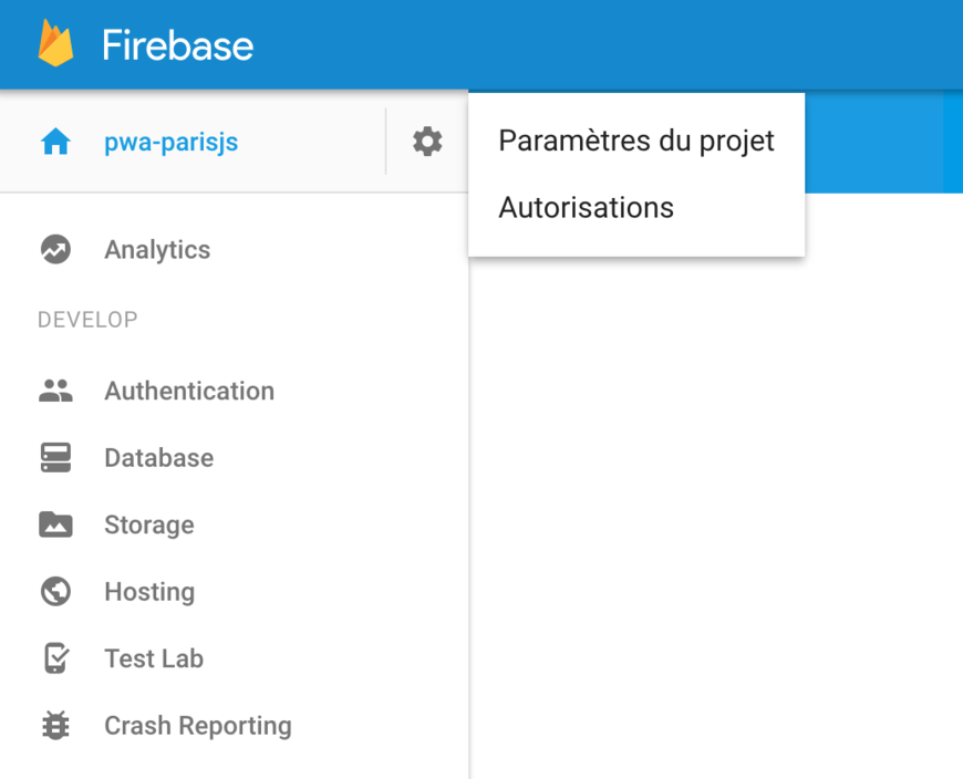 Firebase - parametre du projet