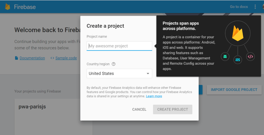 Firebase - créer un projet