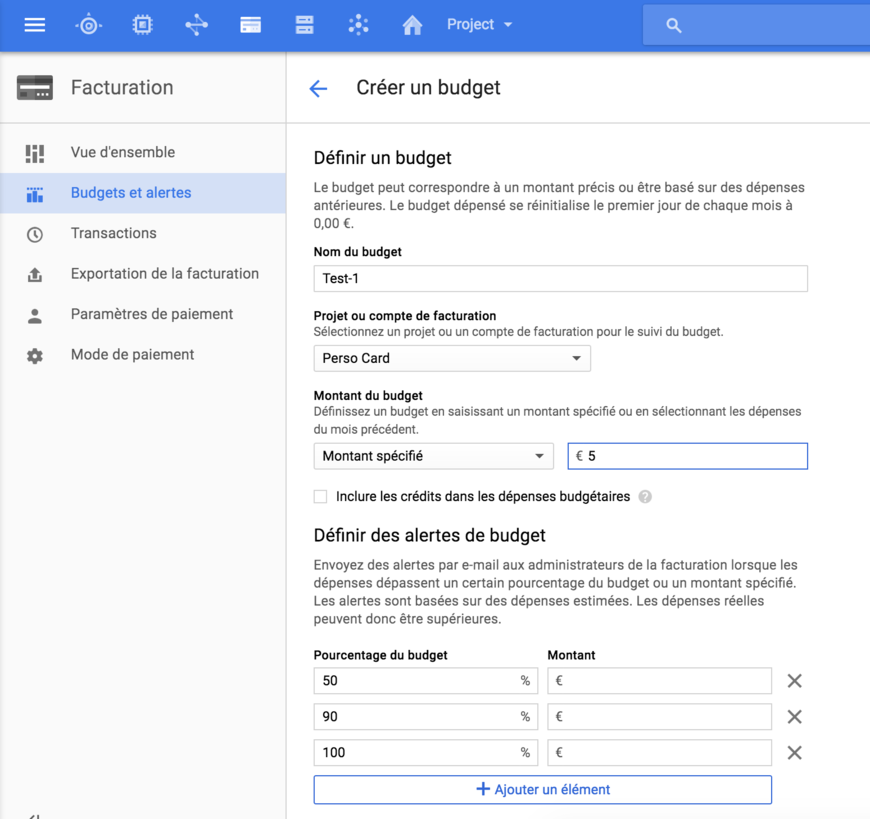 Créer un budget - Google Cloud Platform
