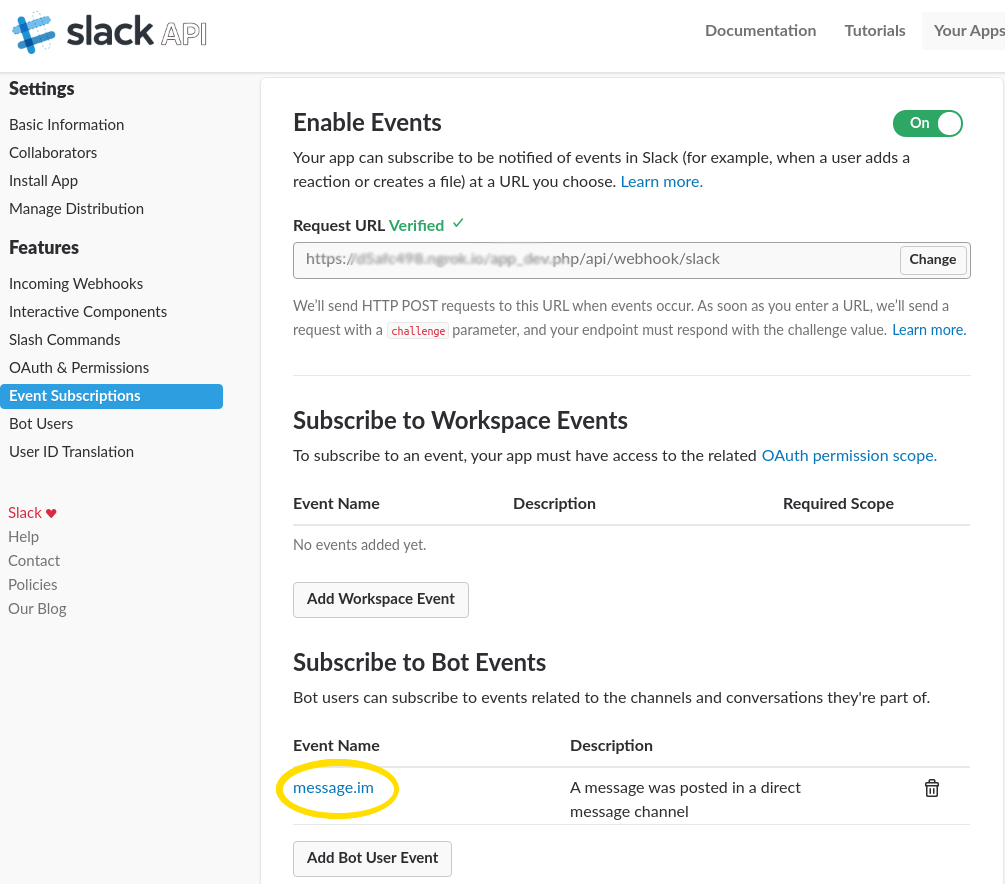 Slack Event Subscriptions