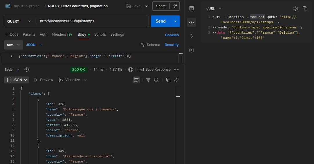 Screenshot Postman avec QUERY